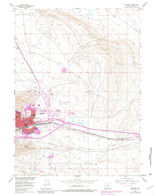 Classic USGS Rawlins Wyoming 7.5'x7.5' Topo Map Image