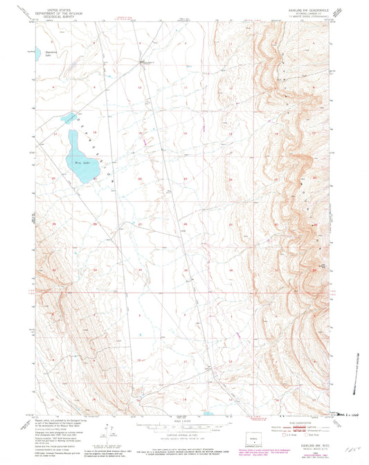 Classic USGS Rawlins NW Wyoming 7.5'x7.5' Topo Map Image