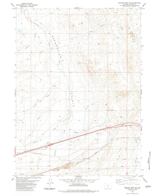 Classic USGS Rawlins Peak SW Wyoming 7.5'x7.5' Topo Map Image