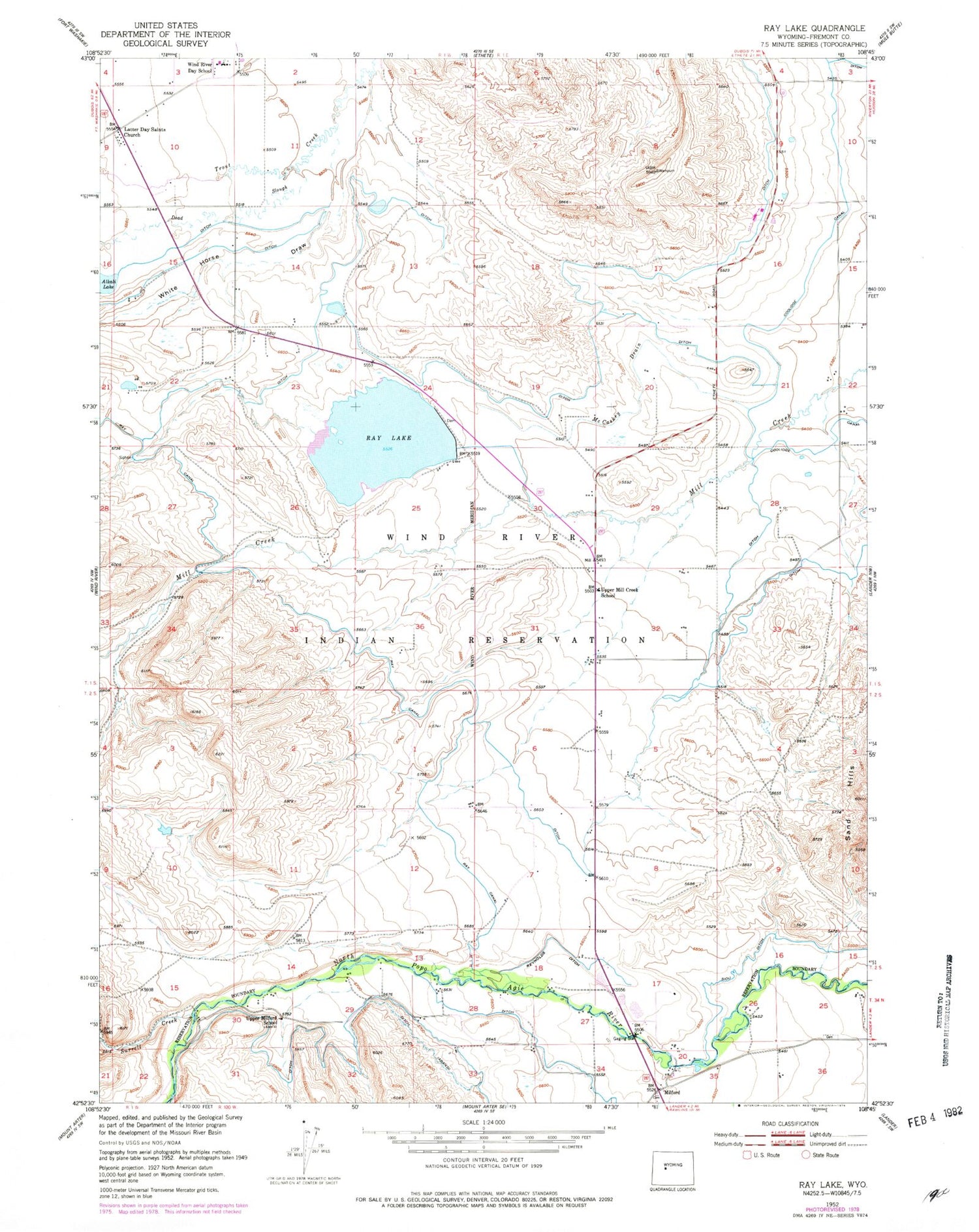Classic USGS Ray Lake Wyoming 7.5'x7.5' Topo Map Image