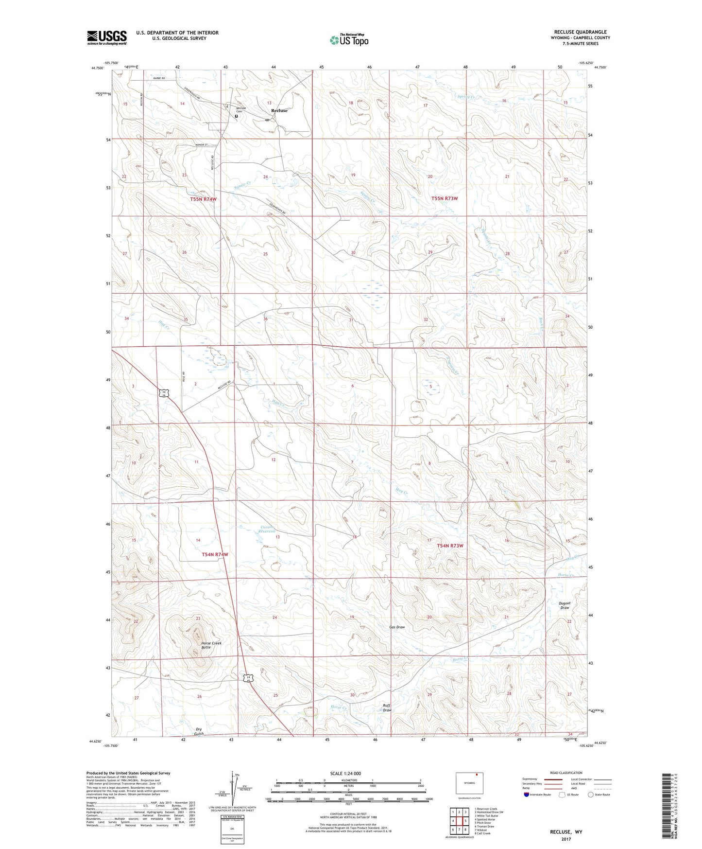 Recluse Wyoming US Topo Map Image
