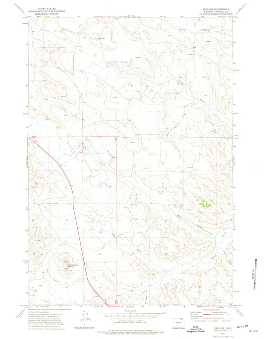 Classic USGS Recluse Wyoming 7.5'x7.5' Topo Map Image