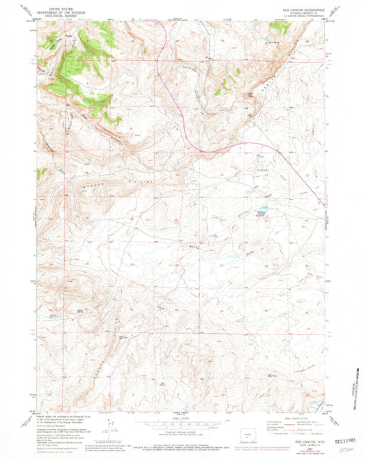 Classic USGS Red Canyon Wyoming 7.5'x7.5' Topo Map Image