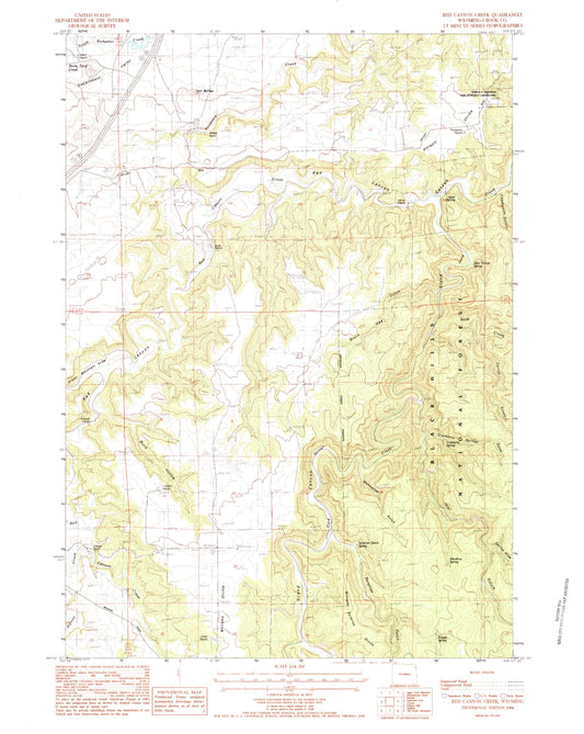 Classic USGS Red Canyon Creek Wyoming 7.5'x7.5' Topo Map Image