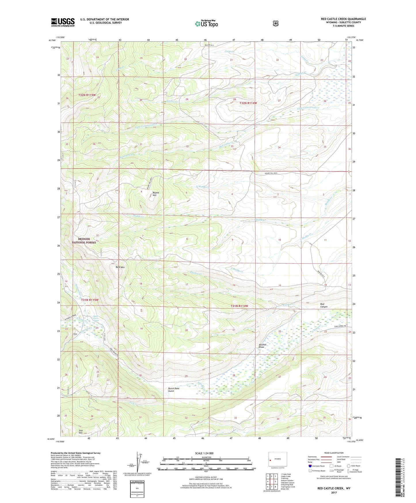 Red Castle Creek Wyoming US Topo Map Image