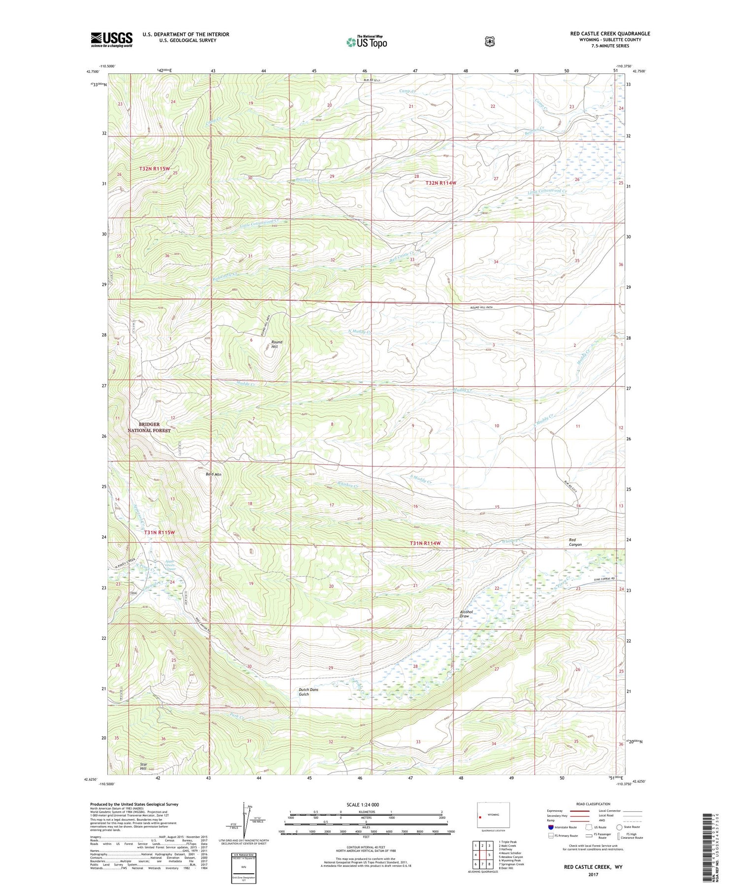 Red Castle Creek Wyoming US Topo Map Image
