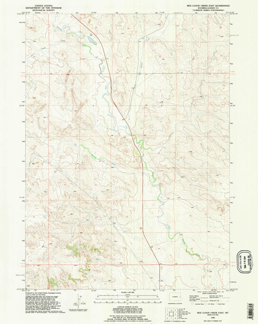 Classic USGS Red Cloud Creek East Wyoming 7.5'x7.5' Topo Map Image