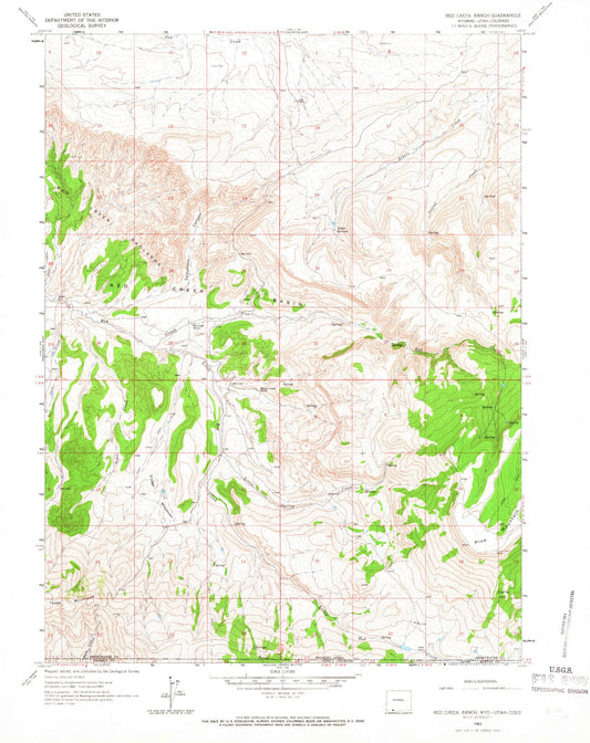 Classic USGS Red Creek Ranch Wyoming 7.5'x7.5' Topo Map Image