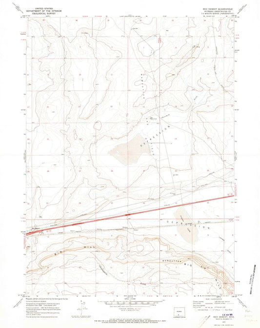 Classic USGS Red Desert Wyoming 7.5'x7.5' Topo Map Image