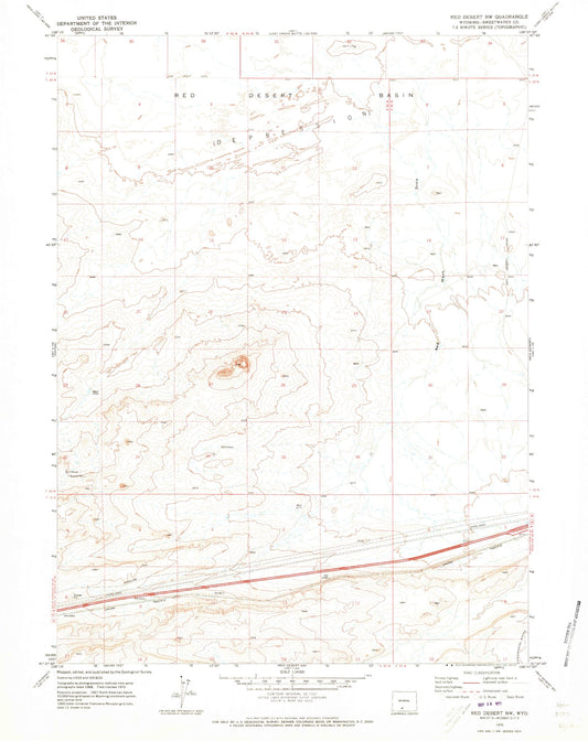 Classic USGS Red Desert NW Wyoming 7.5'x7.5' Topo Map Image