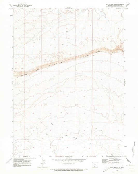 Classic USGS Red Desert SW Wyoming 7.5'x7.5' Topo Map Image