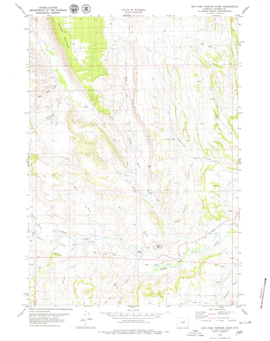Classic USGS Red Fork Powder River Wyoming 7.5'x7.5' Topo Map Image