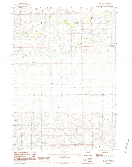 Classic USGS Red Hill Wyoming 7.5'x7.5' Topo Map Image