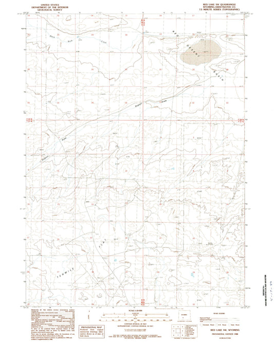 Classic USGS Red Lake SW Wyoming 7.5'x7.5' Topo Map Image