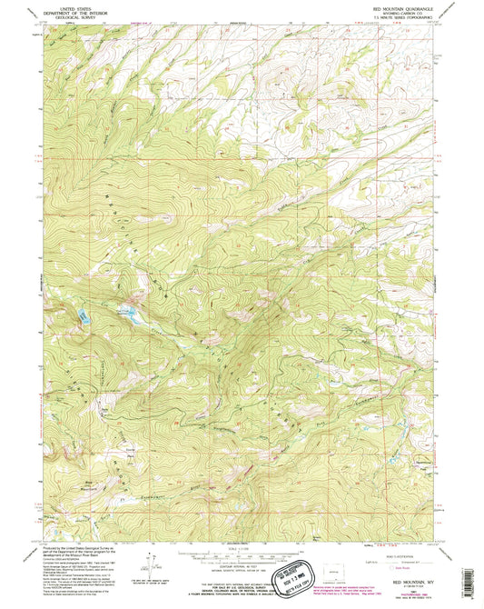 Classic USGS Red Mountain Wyoming 7.5'x7.5' Topo Map Image