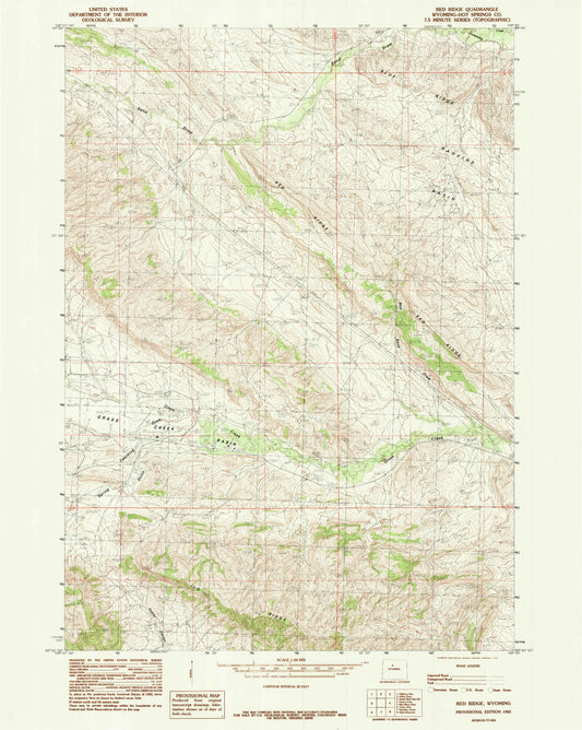 Classic USGS Red Ridge Wyoming 7.5'x7.5' Topo Map Image