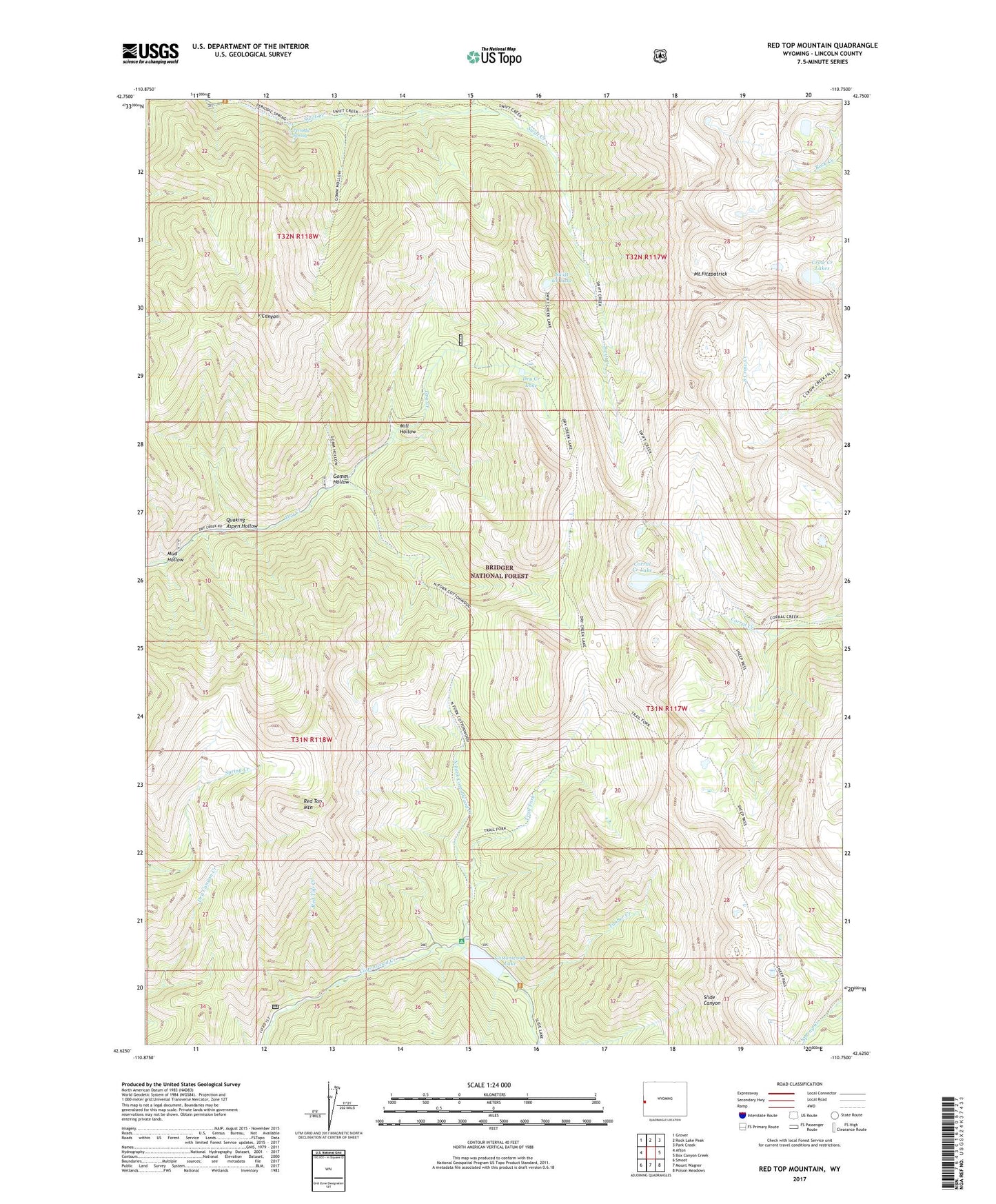 Red Top Mountain Wyoming US Topo Map Image