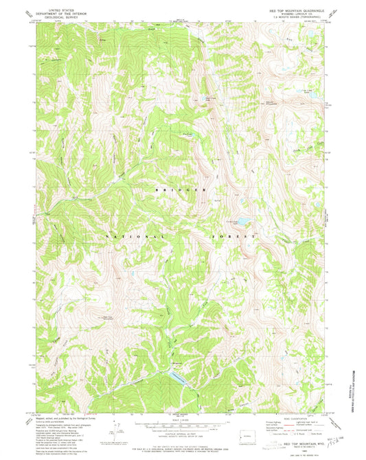 Classic USGS Red Top Mountain Wyoming 7.5'x7.5' Topo Map Image