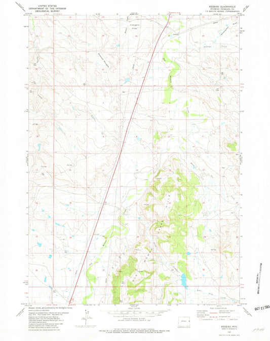 Classic USGS Redbird Wyoming 7.5'x7.5' Topo Map Image