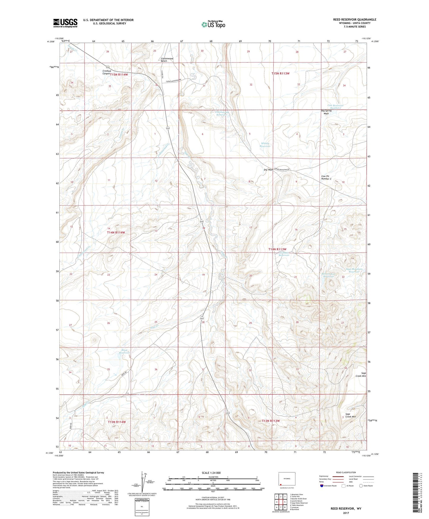 Reed Reservoir Wyoming US Topo Map Image