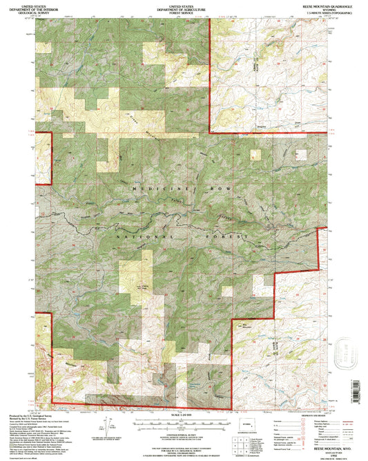 Classic USGS Reese Mountain Wyoming 7.5'x7.5' Topo Map Image