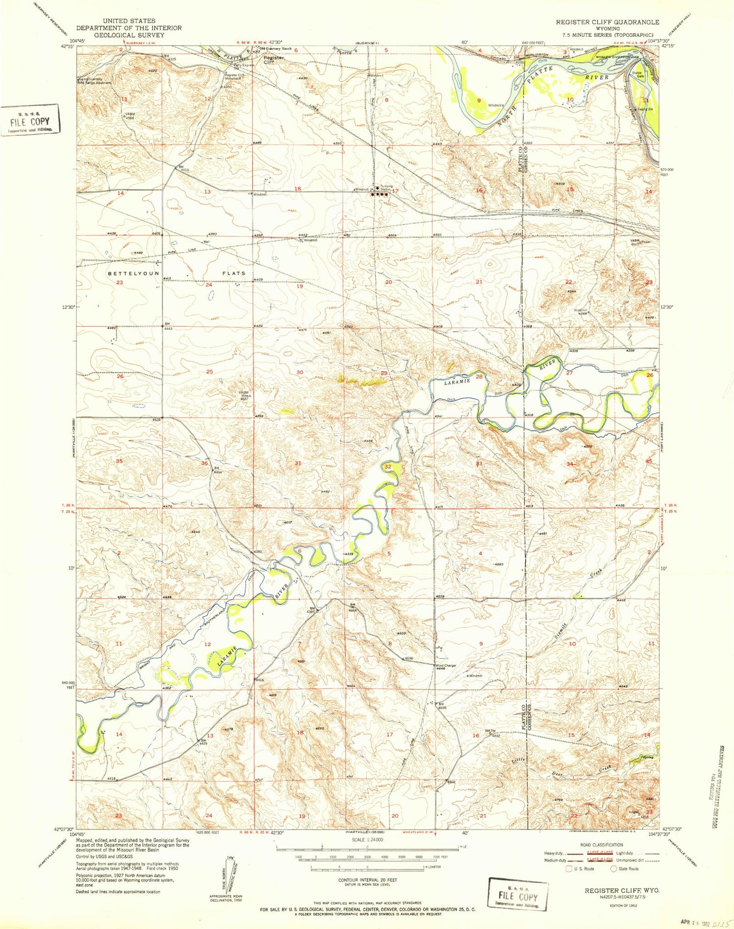 Classic USGS Register Cliff Wyoming 7.5'x7.5' Topo Map Image