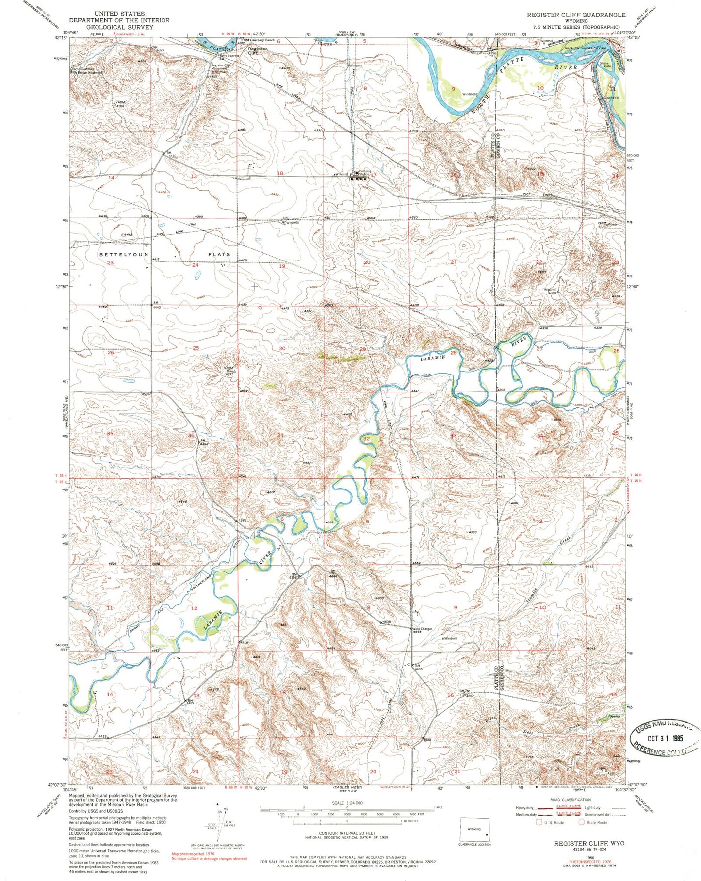 Classic USGS Register Cliff Wyoming 7.5'x7.5' Topo Map Image