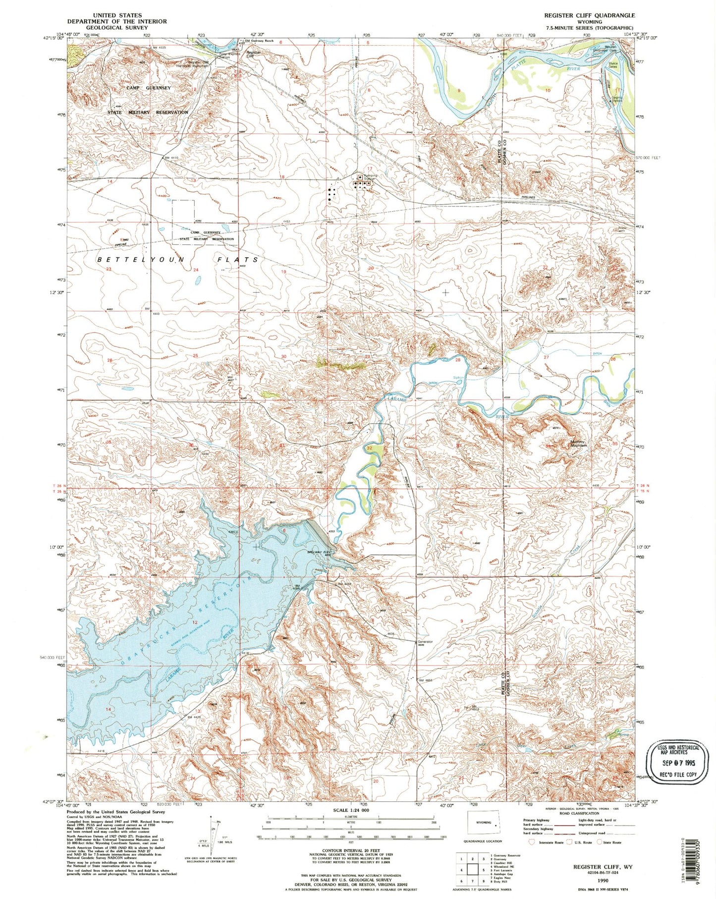 Classic USGS Register Cliff Wyoming 7.5'x7.5' Topo Map Image
