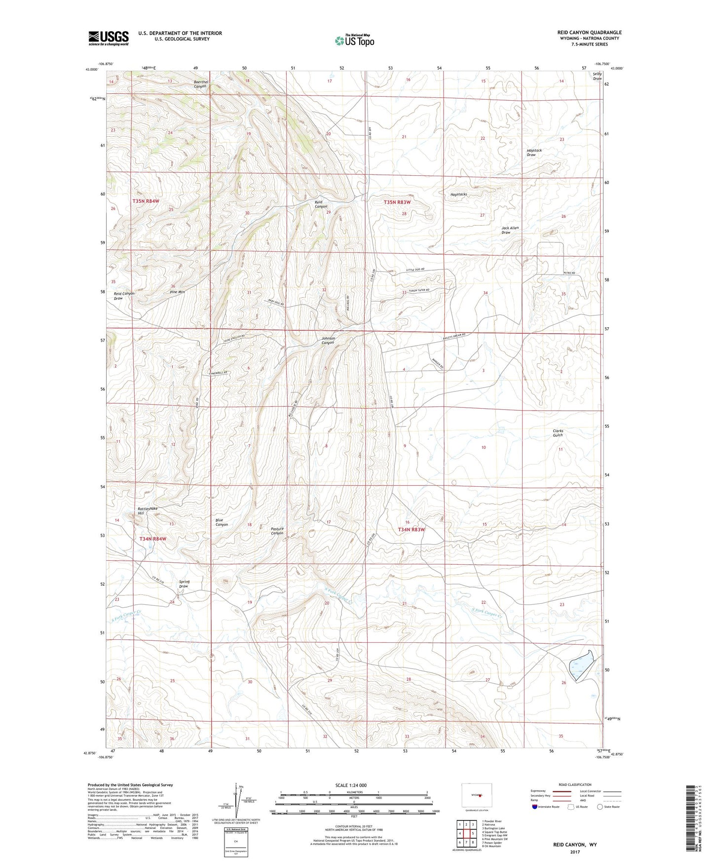 Reid Canyon Wyoming US Topo Map Image