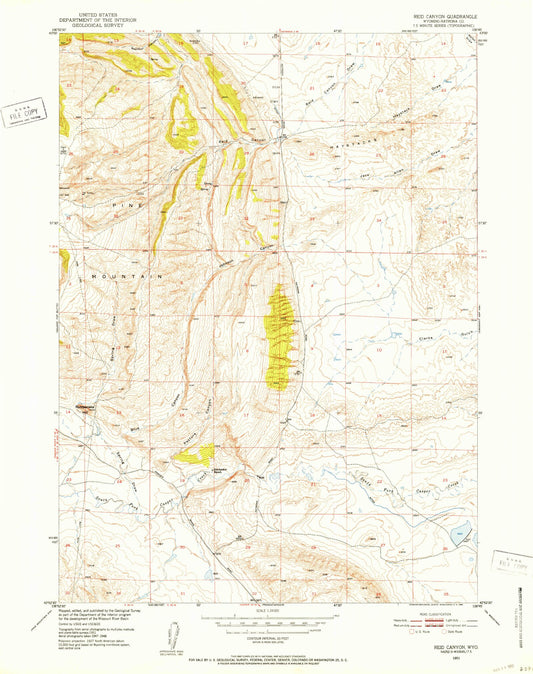 Classic USGS Reid Canyon Wyoming 7.5'x7.5' Topo Map Image