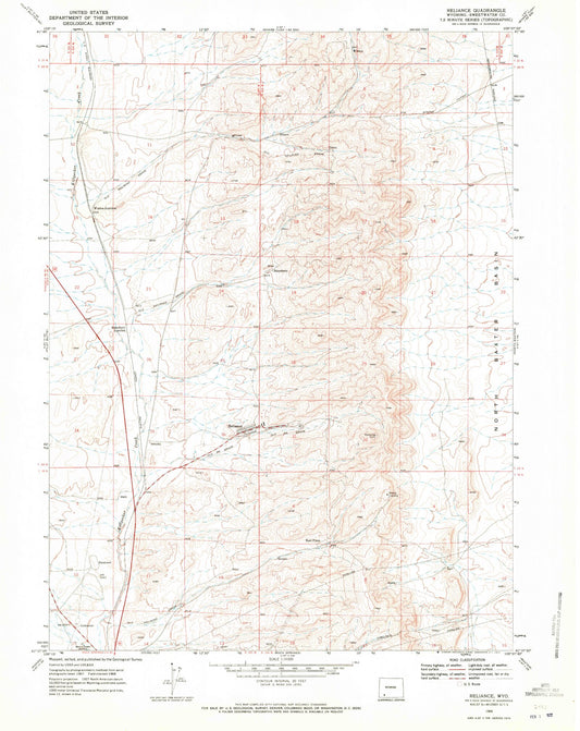 Classic USGS Reliance Wyoming 7.5'x7.5' Topo Map Image