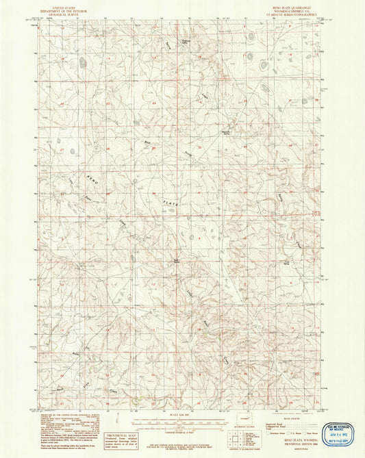 Classic USGS Reno Flats Wyoming 7.5'x7.5' Topo Map Image