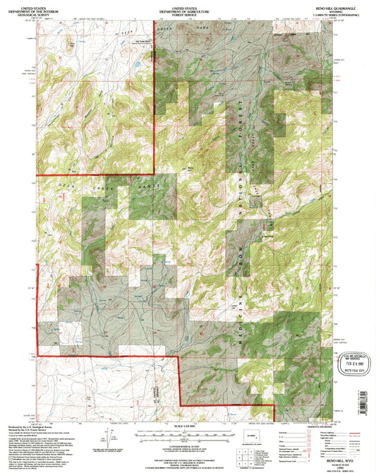 Classic USGS Reno Hill Wyoming 7.5'x7.5' Topo Map Image