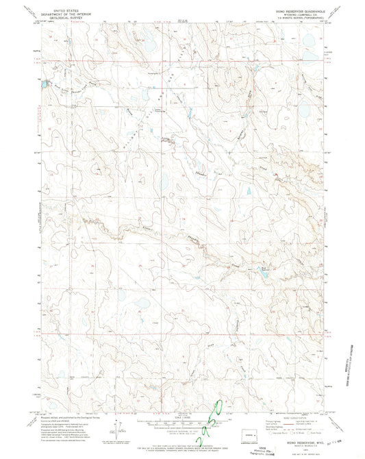 Classic USGS Reno Reservoir Wyoming 7.5'x7.5' Topo Map Image