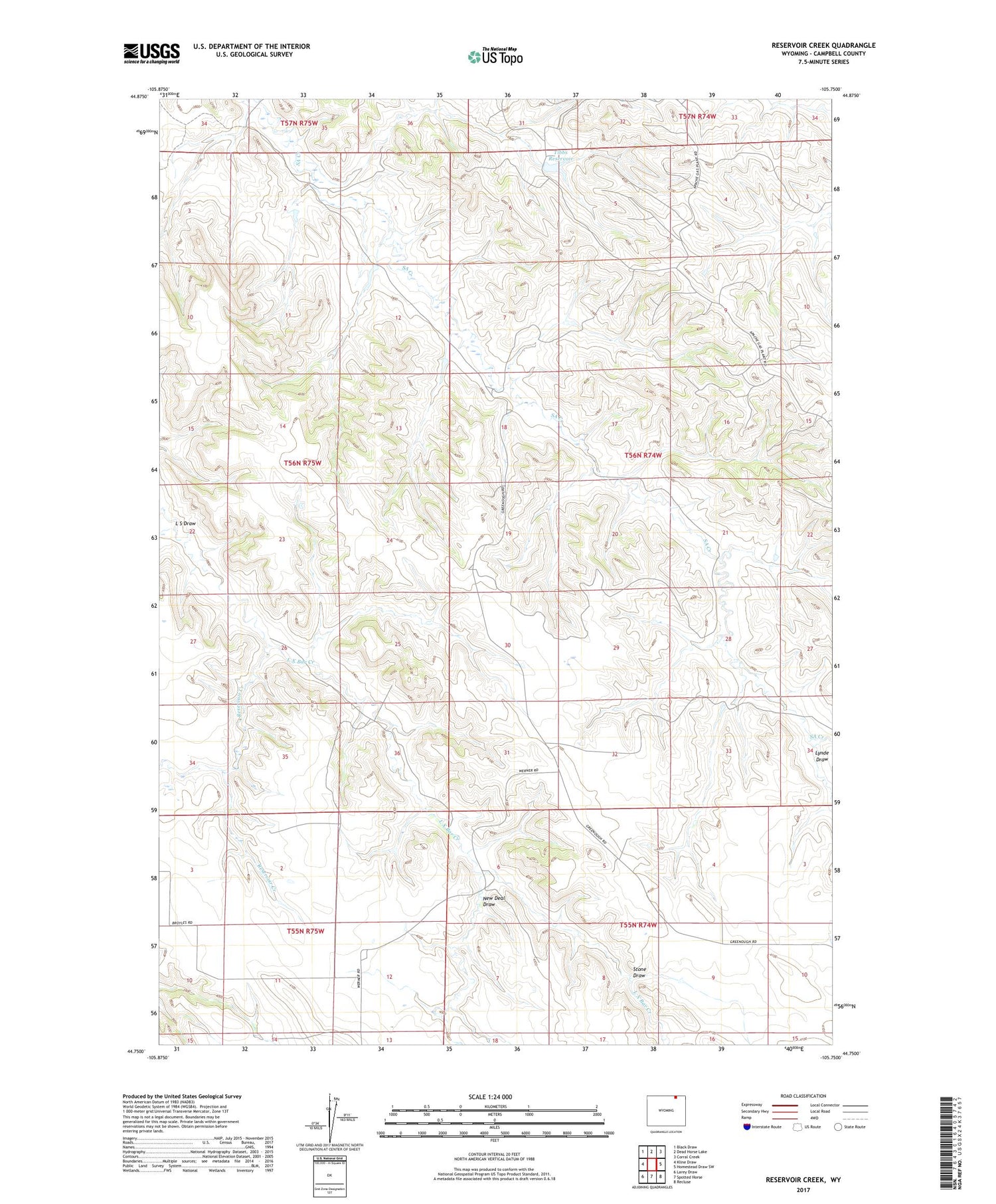 Reservoir Creek Wyoming US Topo Map Image