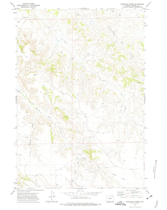 Classic USGS Reservoir Creek Wyoming 7.5'x7.5' Topo Map Image