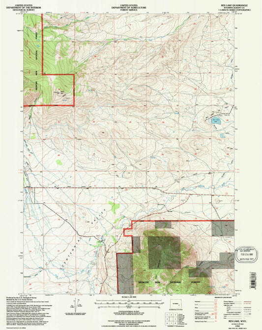 Classic USGS Rex Lake Wyoming 7.5'x7.5' Topo Map Image