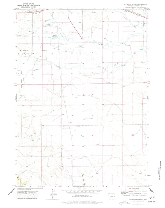 Classic USGS Reynolds Spring Wyoming 7.5'x7.5' Topo Map Image