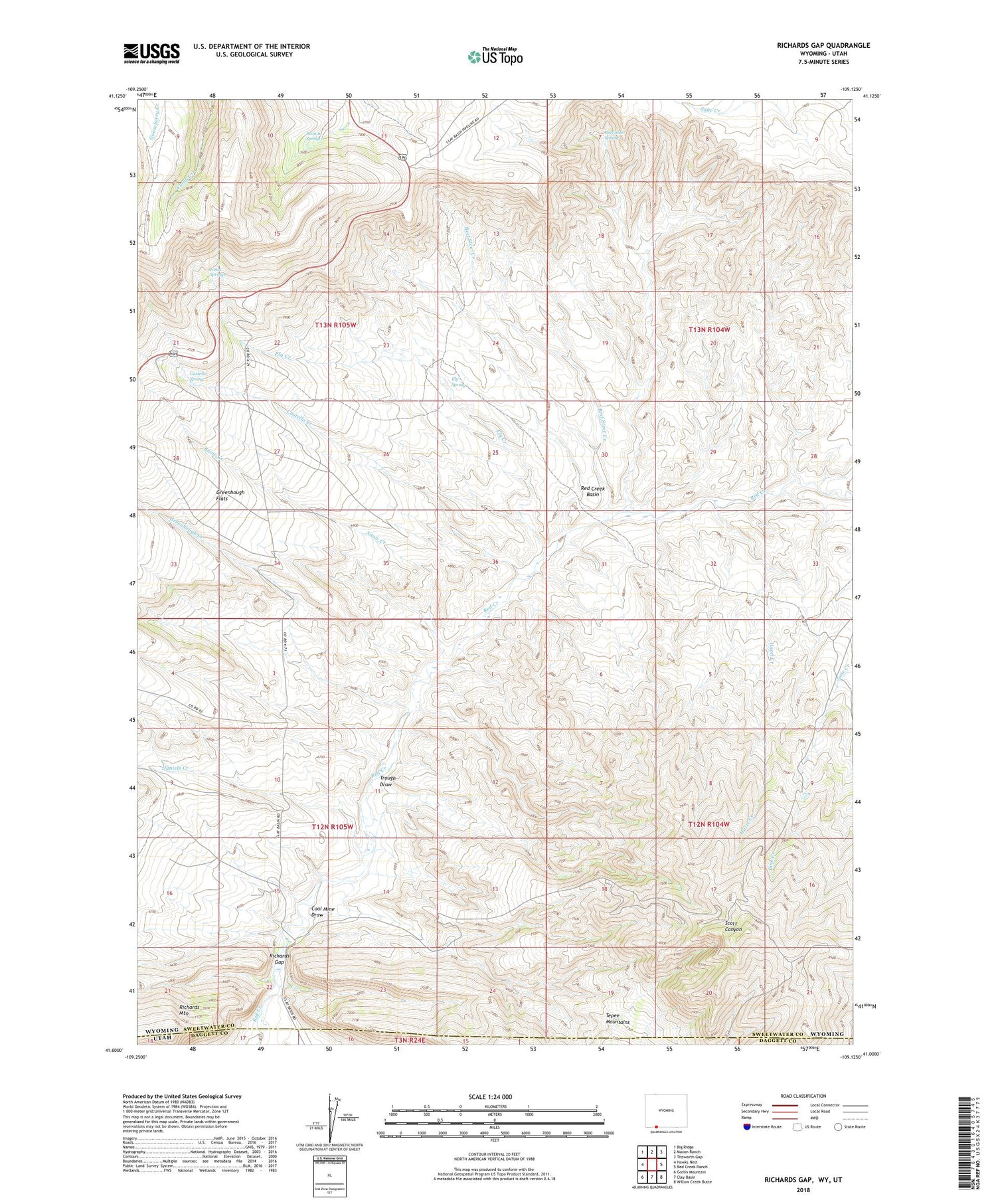 Richards Gap Wyoming US Topo Map Image