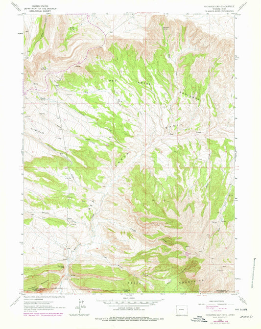Classic USGS Richards Gap Wyoming 7.5'x7.5' Topo Map Image