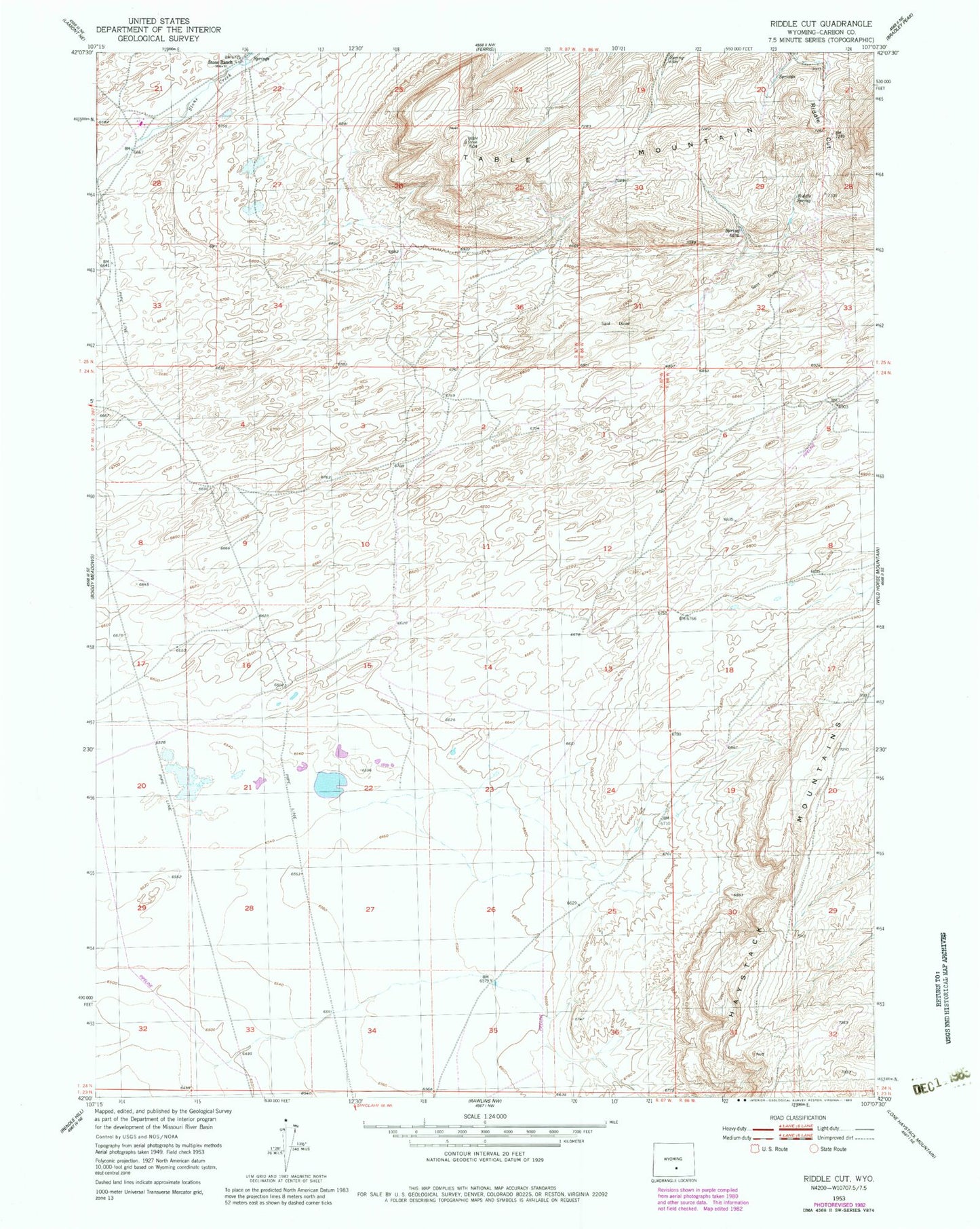 Classic USGS Riddle Cut Wyoming 7.5'x7.5' Topo Map Image