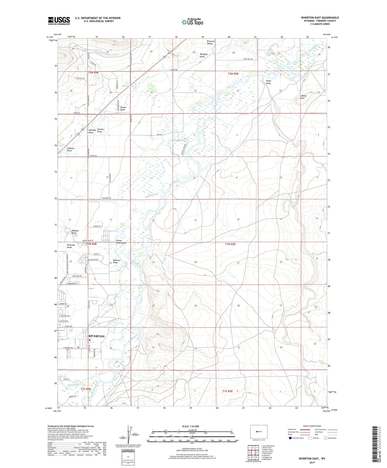Riverton East Wyoming US Topo Map Image