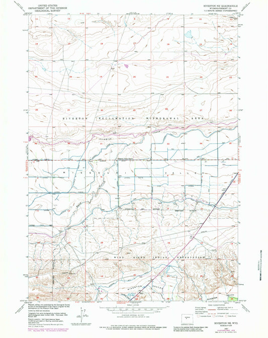 Classic USGS Riverton NE Wyoming 7.5'x7.5' Topo Map Image
