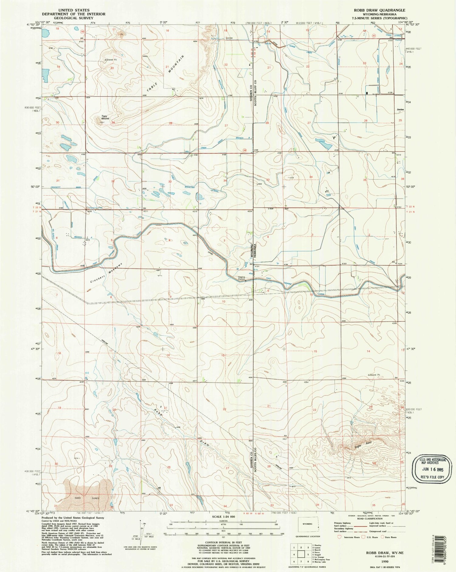 Classic USGS Robb Draw Wyoming 7.5'x7.5' Topo Map Image