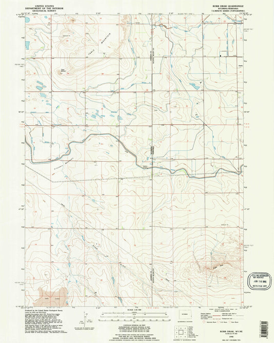 Classic USGS Robb Draw Wyoming 7.5'x7.5' Topo Map Image