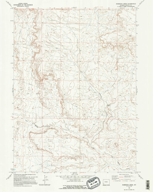 Classic USGS Roberson Creek Wyoming 7.5'x7.5' Topo Map Image