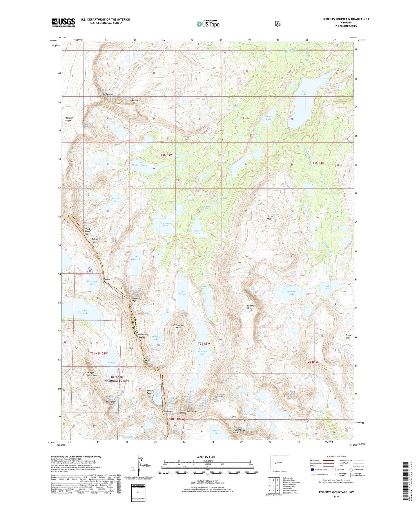Roberts Mountain Wyoming US Topo Map Image