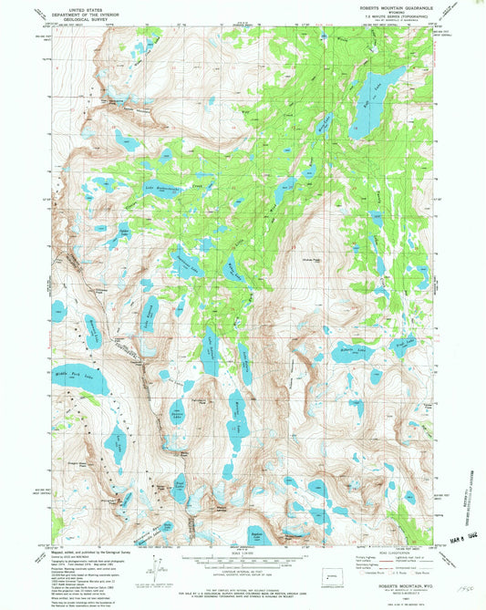 USGS Classic Roberts Mountain Wyoming 7.5'x7.5' Topo Map Image