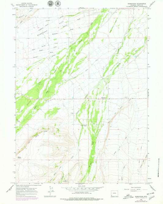 Classic USGS Robertson Wyoming 7.5'x7.5' Topo Map Image