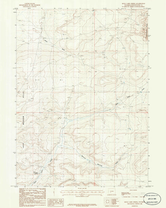 Classic USGS Rock Cabin Spring Wyoming 7.5'x7.5' Topo Map Image